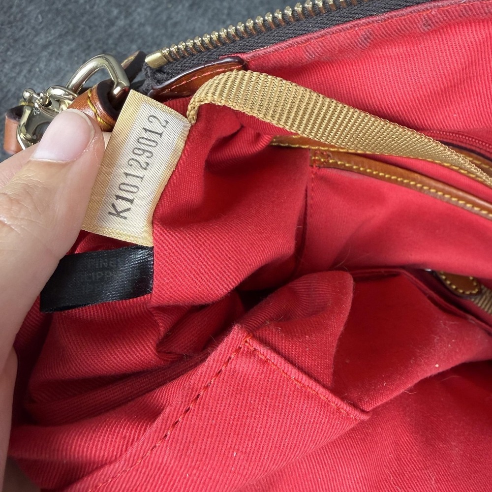 Dooney & Bourke Satchel Crossbody Bag Womens Medium Brown DB Canvas Red Lining - Picture 11 of 12